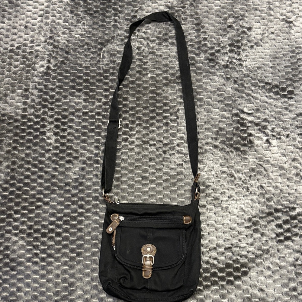 Black Crossbody Bag with Brown Accents